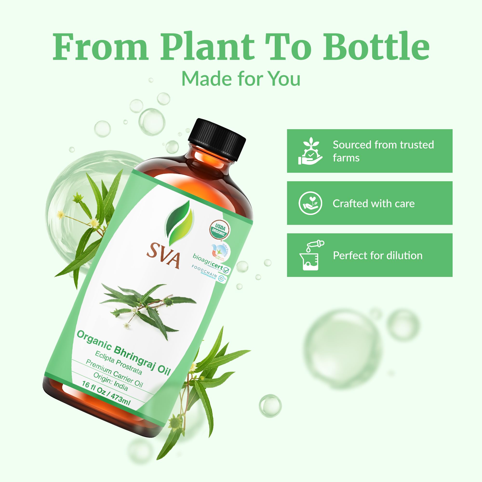 SVA Organics Bhringraj Oil dropper ready for use.
