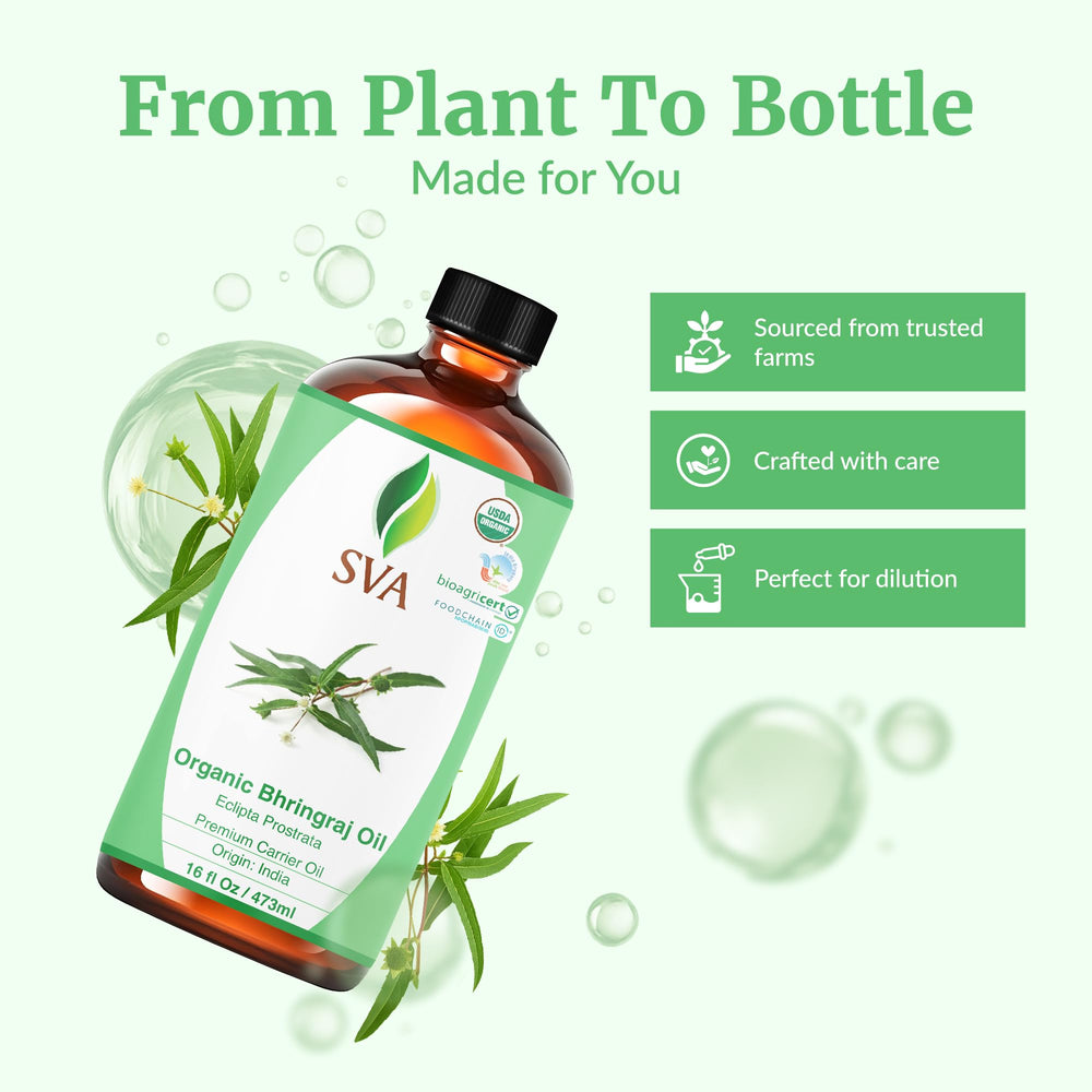 SVA Organics Bhringraj Oil dropper ready for use.