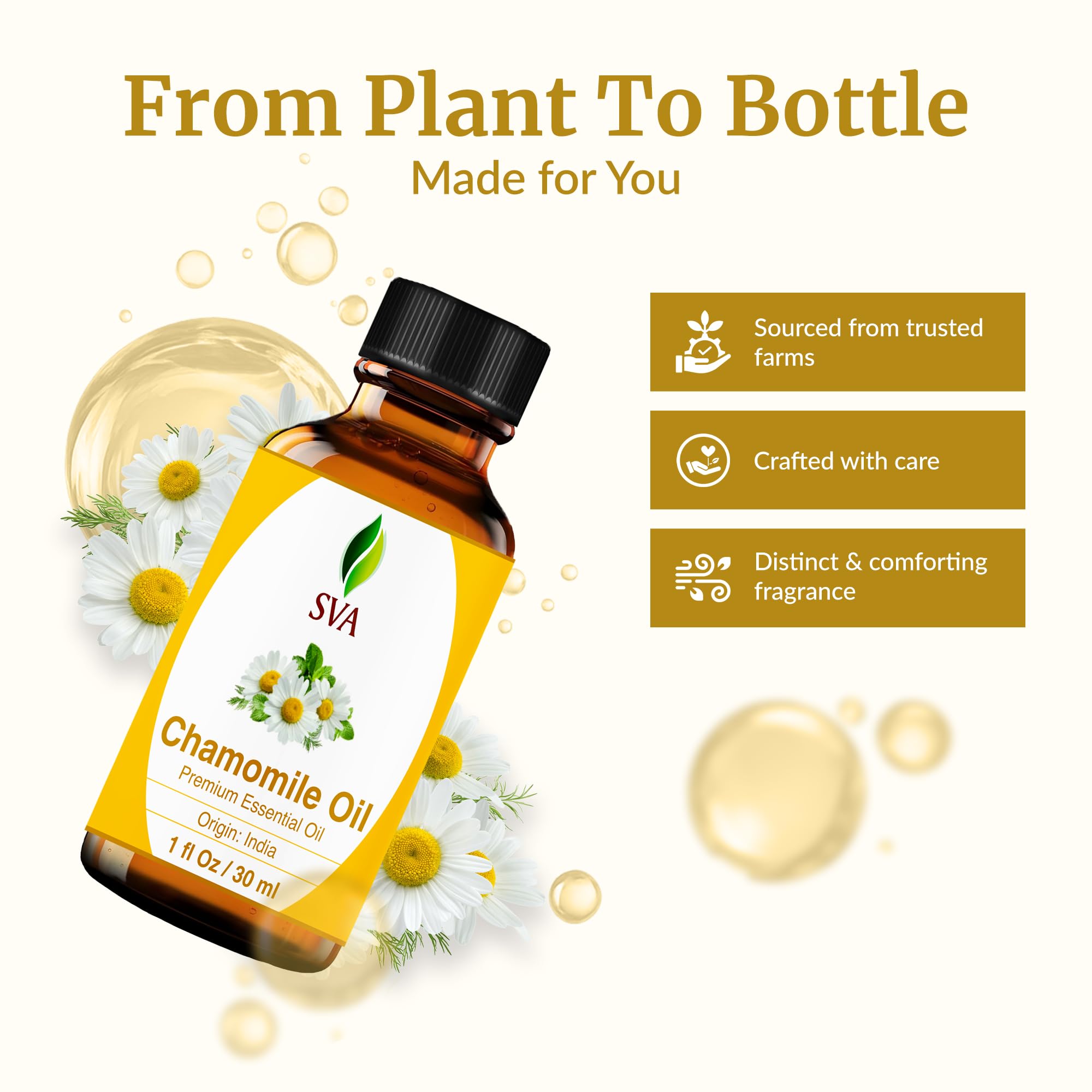 SVA Chamomile Oil used in hair care for scalp massage.