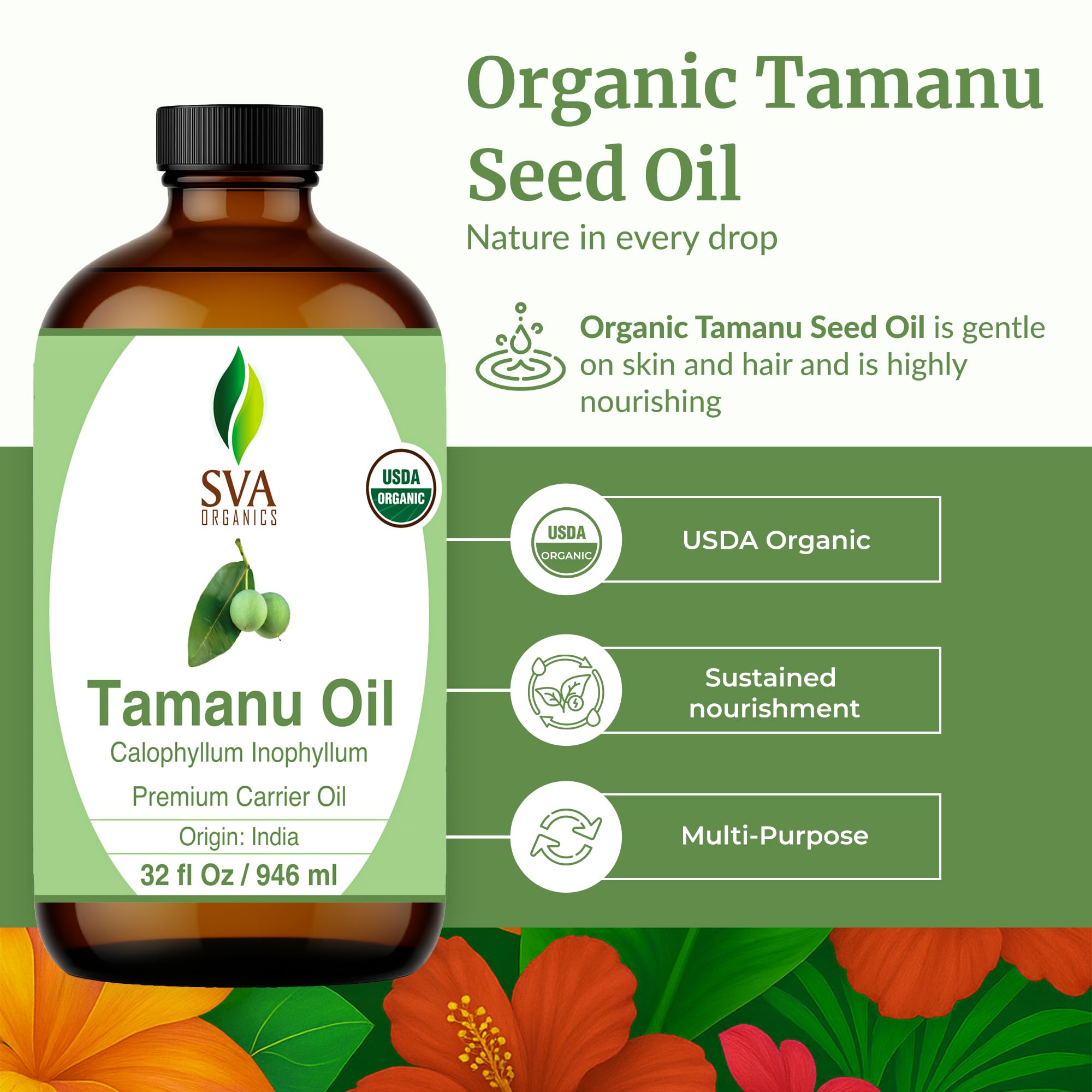 SVA Tamanu oil poured onto the hand for easy application on skin.