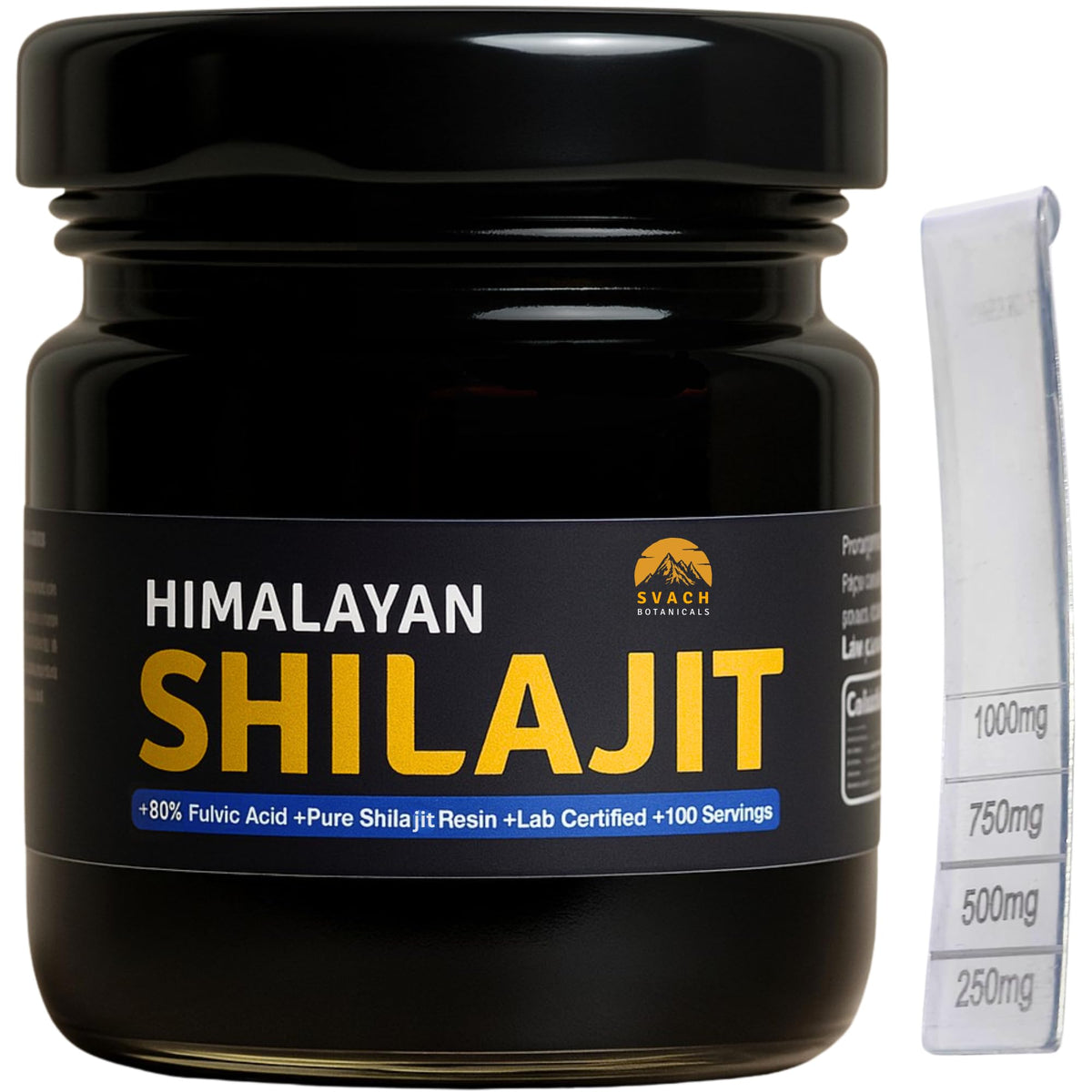 Svach Botanicals Shilajit resin bottle pour showing a ritual-friendly use and mineral richness