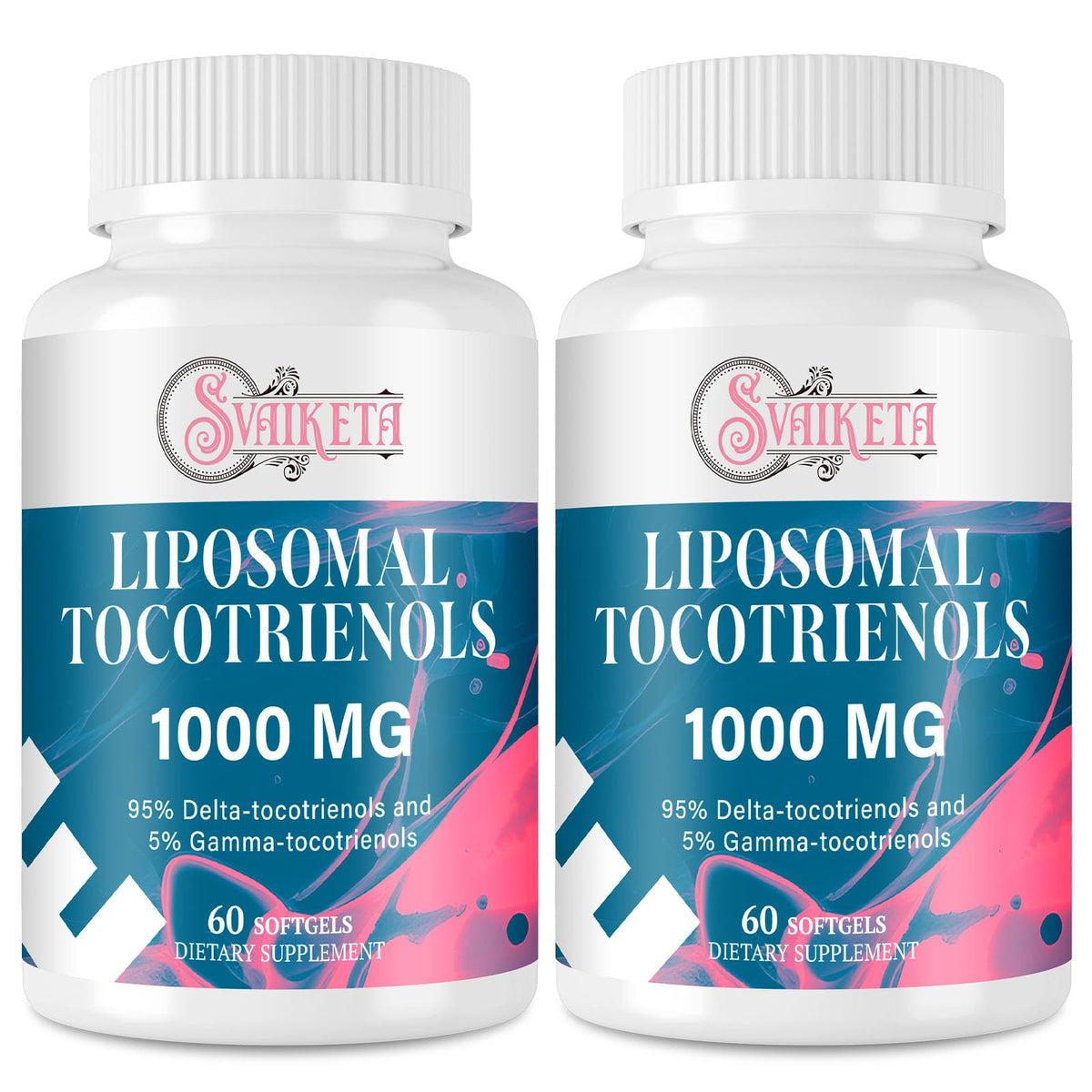 Svaiketa liposomal tocotrienols bottle front with clear branding for quick recognition