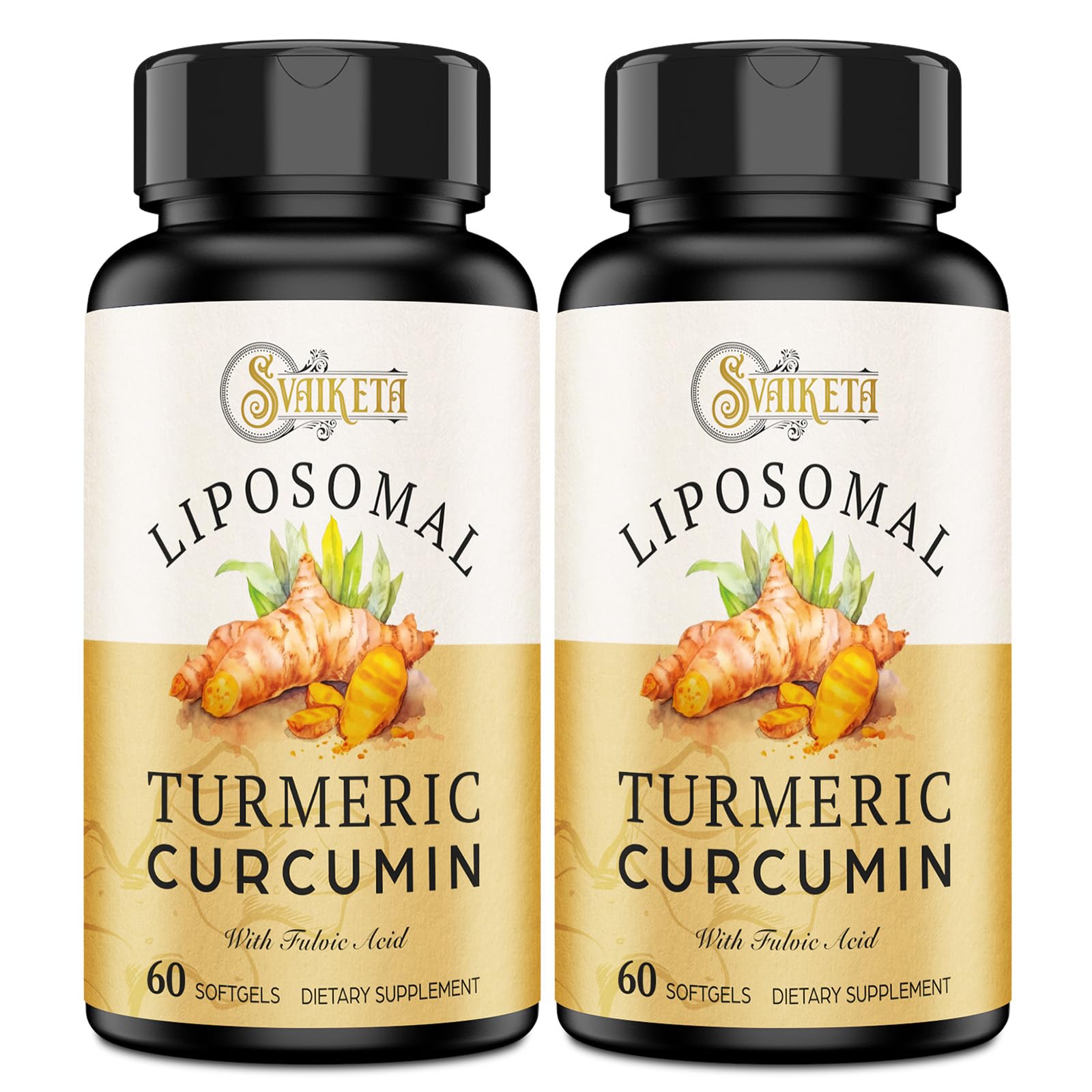 Svaiketa capsules close-up highlighting liposomal turmeric formula for better absorption.