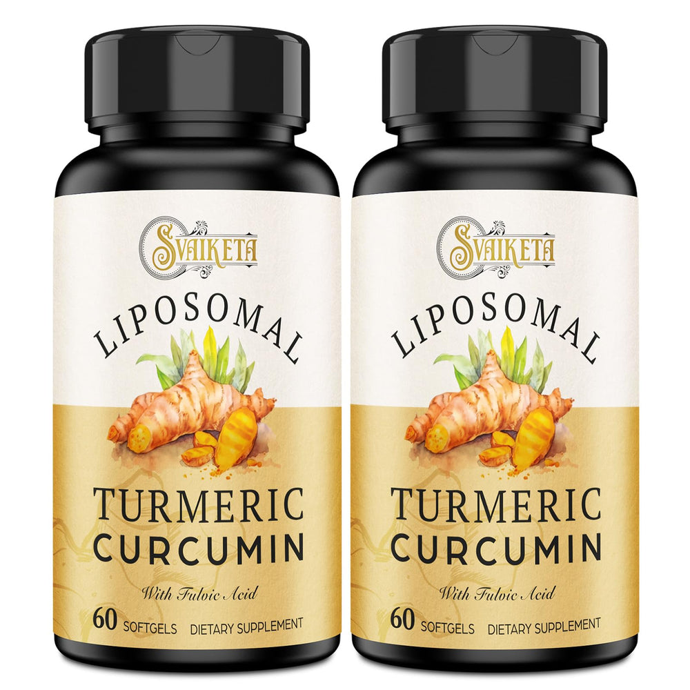 Svaiketa capsules close-up highlighting liposomal turmeric formula for better absorption.