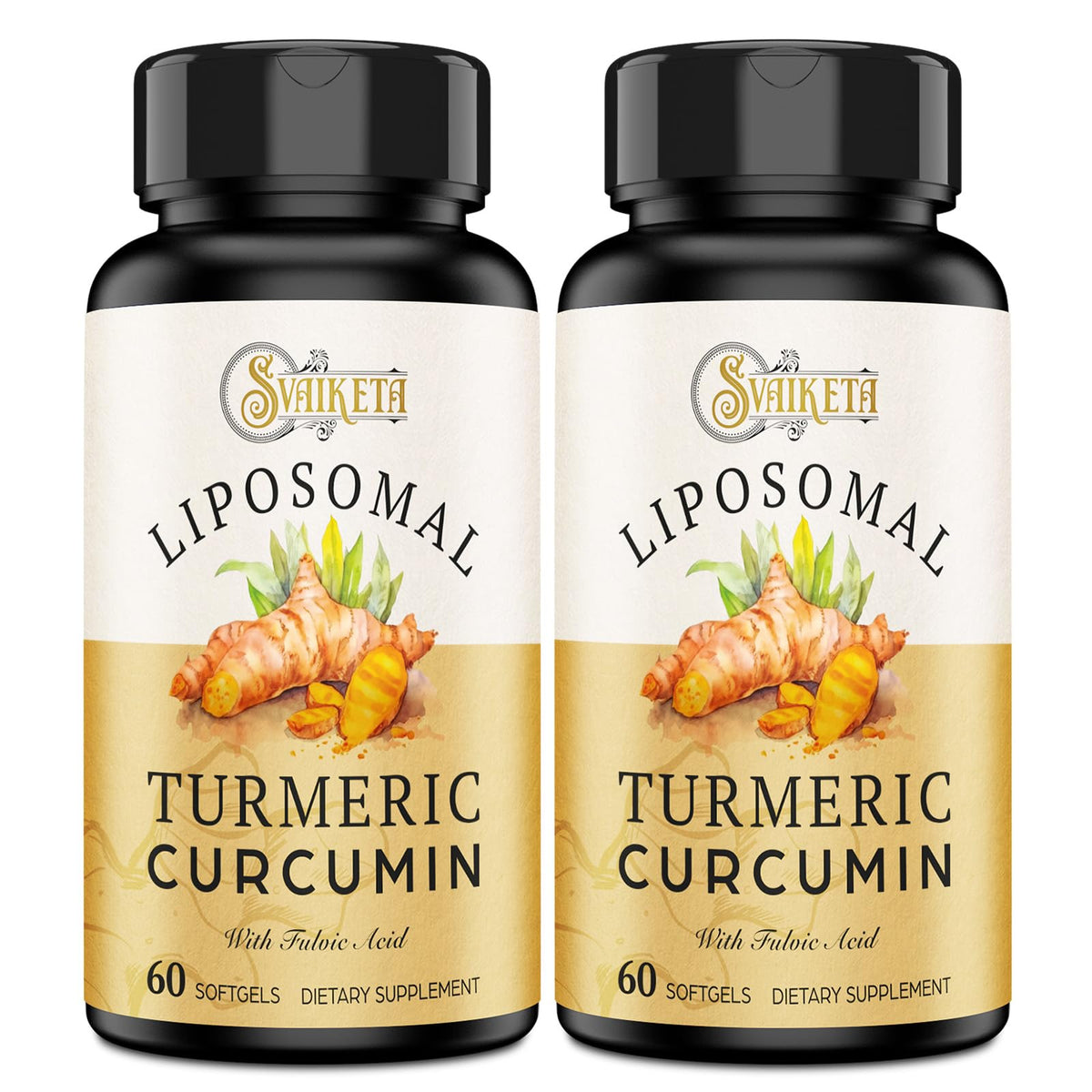Svaiketa capsules close-up highlighting liposomal turmeric formula for better absorption.