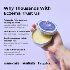 Texture close-up shows the rich balm suited for targeted repair on very dry areas.