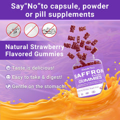 Svovita saffron gummies vegan-gluten-free badge signals a vegan-friendly option