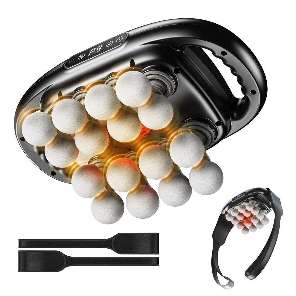 Swancode 16-head massage gun with back-strap for precise deep-tissue work.