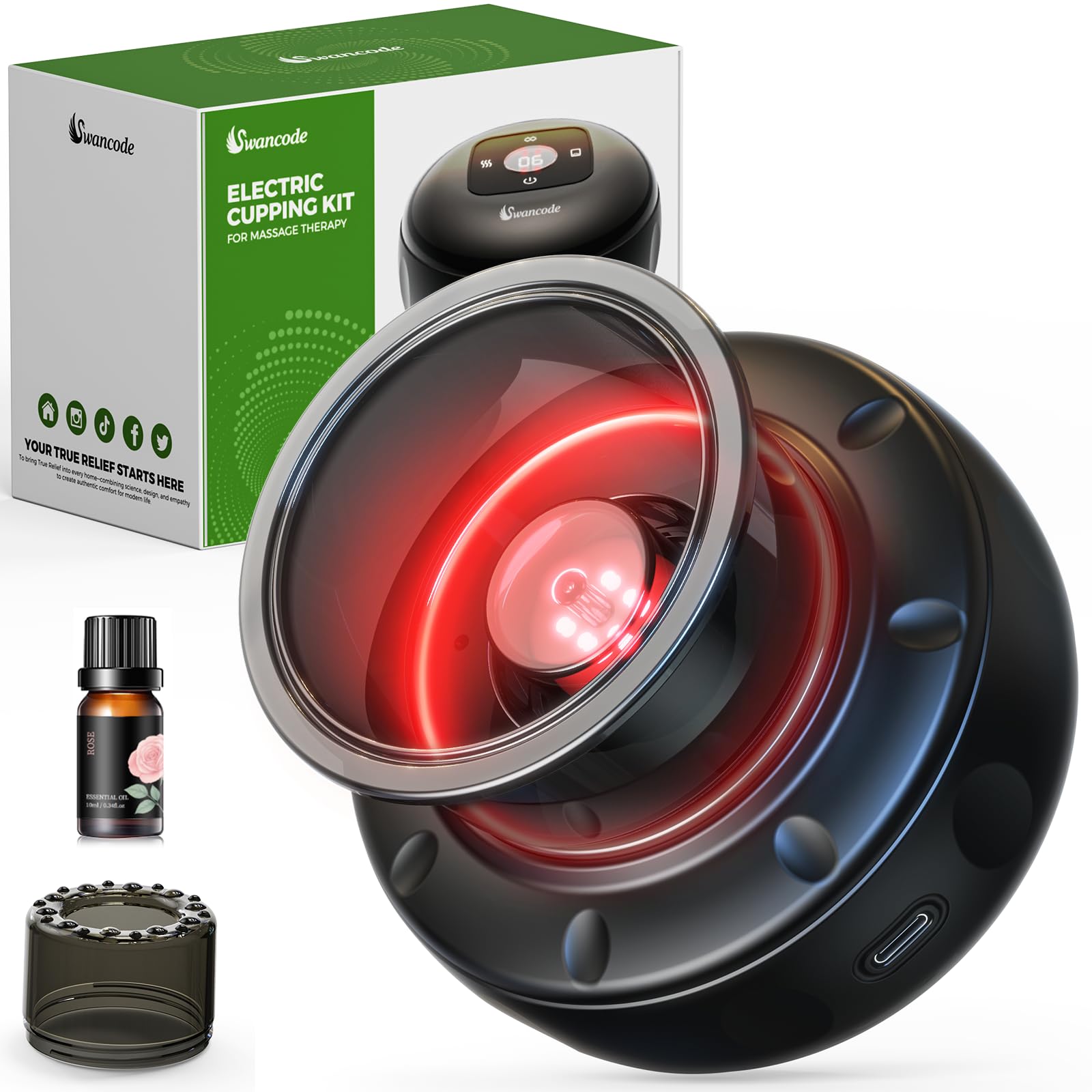 Swancode 1-pack 5-in-1 cupping massager with a digital display for easy home recovery.