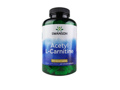 Swanson Acetyl L-Carnitine bottle on table for cognitive support potential.