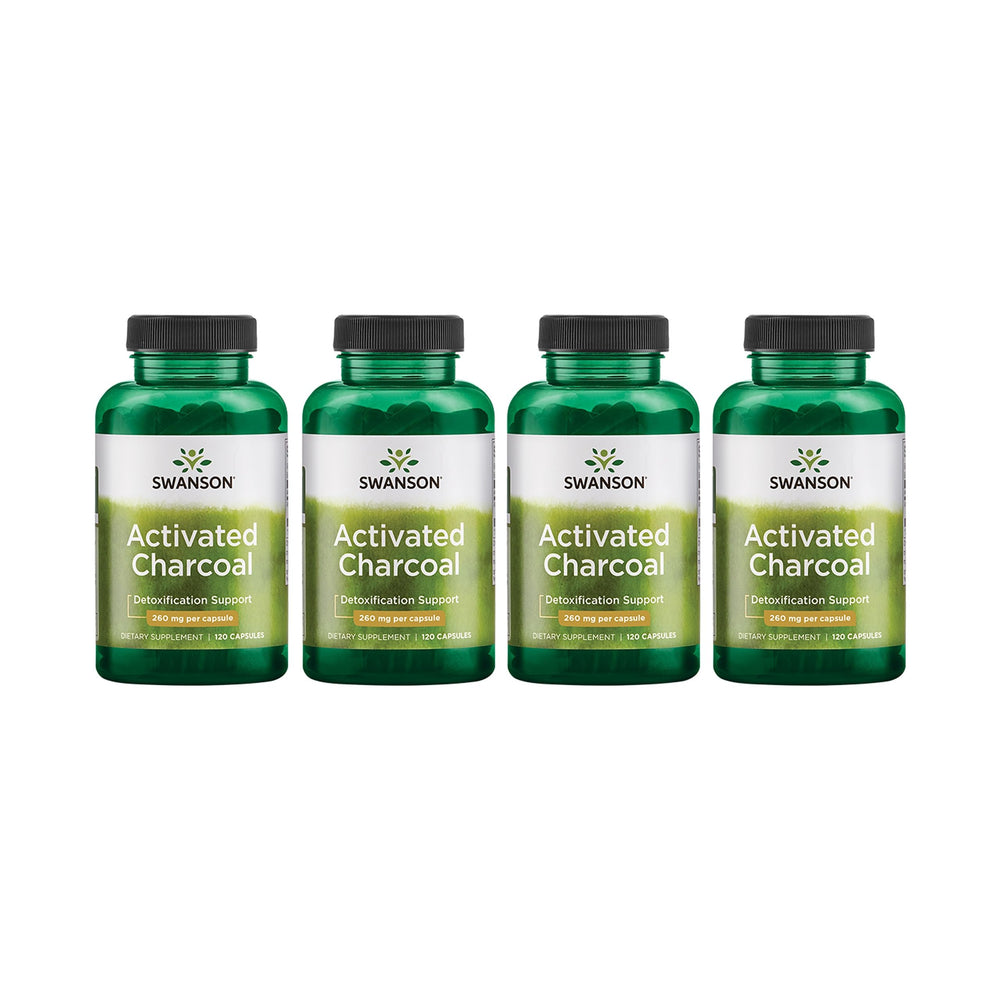 Swanson Activated Charcoal bottle front, signaling convenient digestive support.