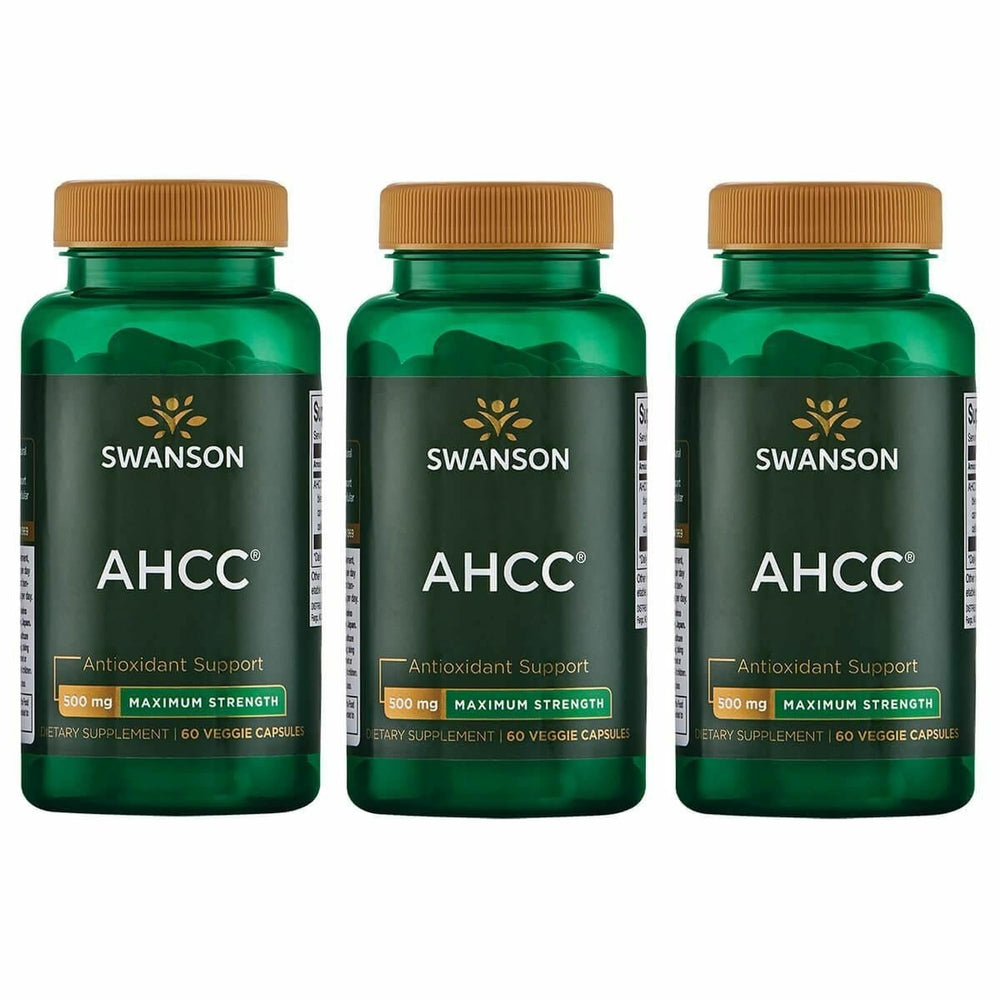 Swanson AHCC bottle front view with 60 veggie capsules for immune support