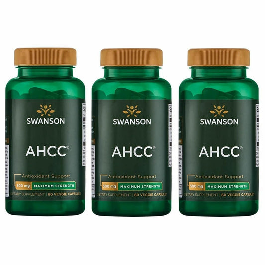 Swanson AHCC bottle front view with 60 veggie capsules for immune support