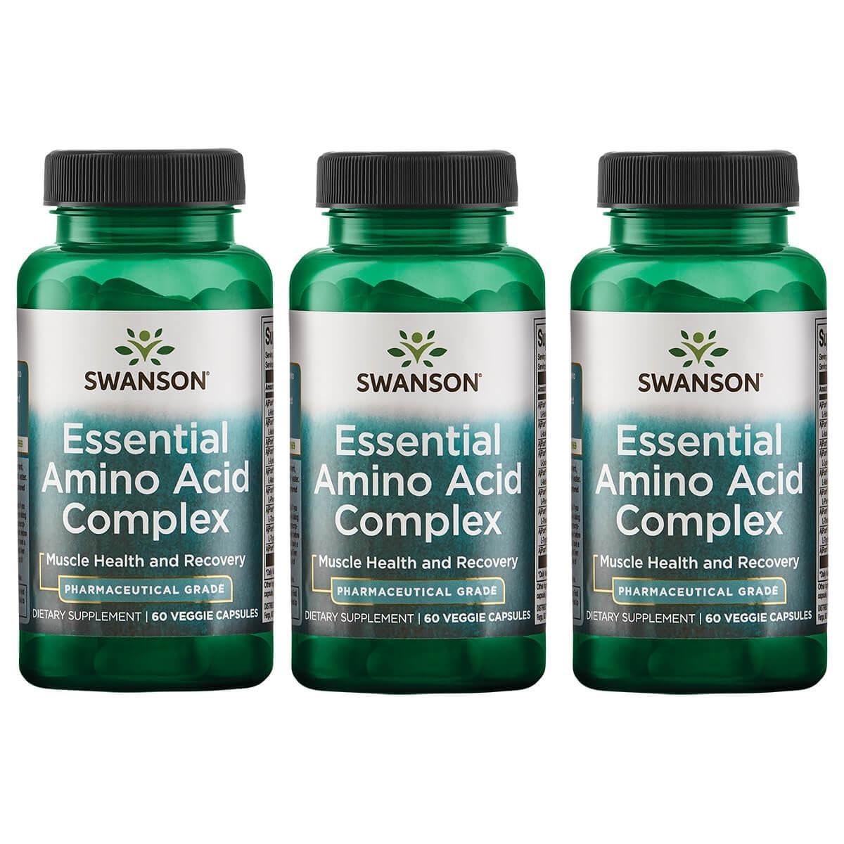 Swanson Ajipure 9 essential amino acids bottle; vegetarian capsules for daily recovery support.