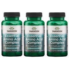 Swanson Ajipure 9 essential amino acids bottle; vegetarian capsules for daily recovery support.