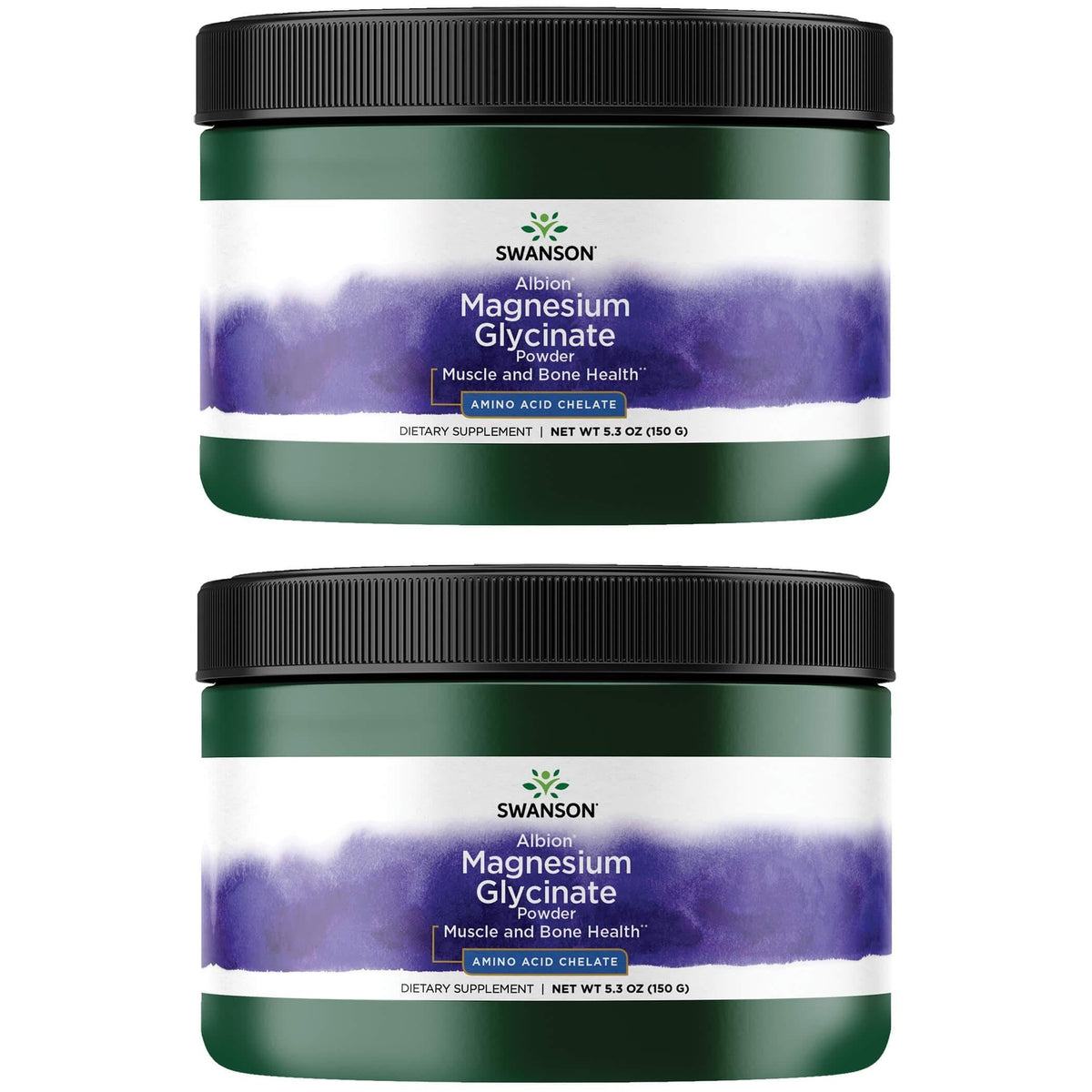 Swanson Albion Chelated Magnesium Glycinate powder bottle aiding muscle comfort and nerve health
