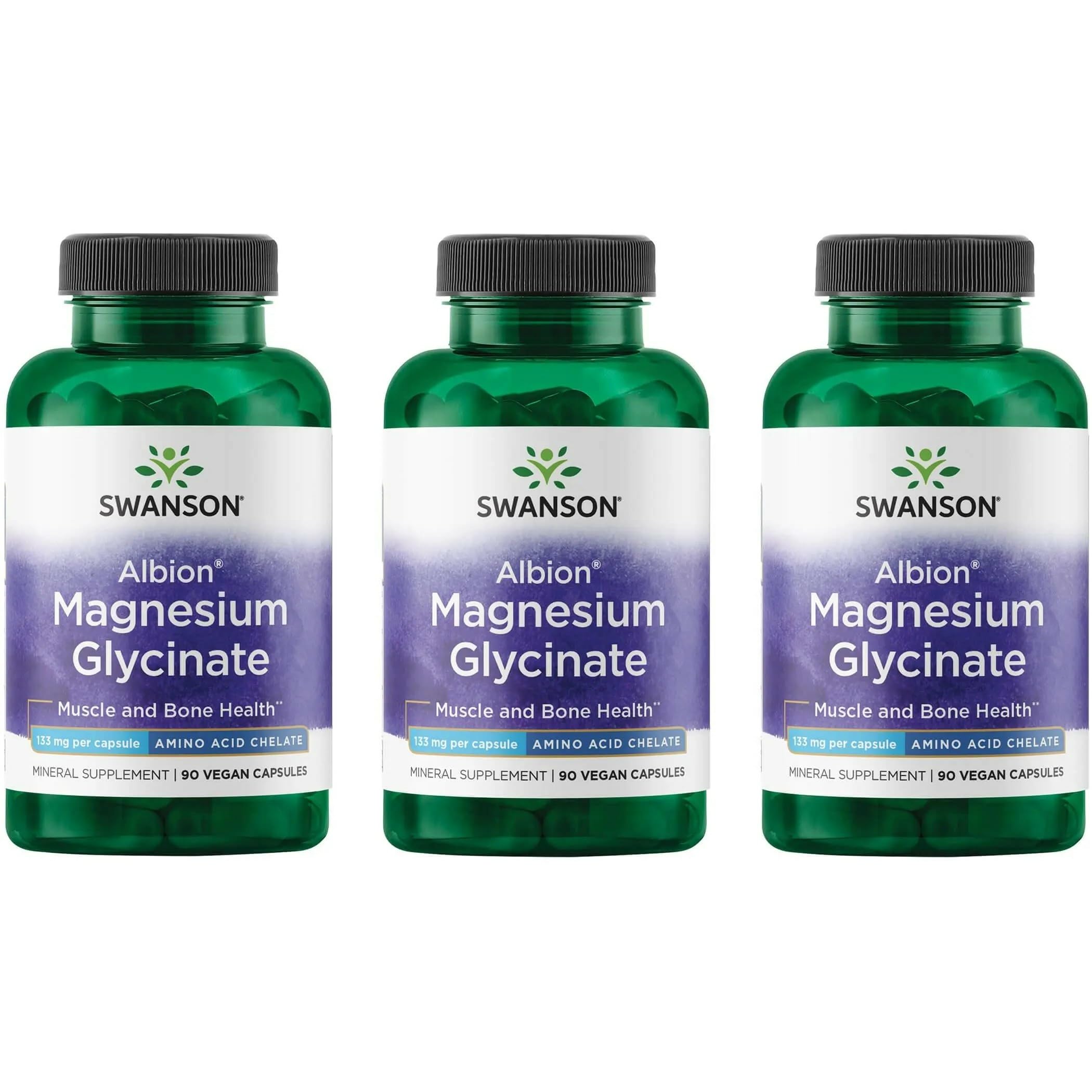 Swanson Albion Magnesium Glycinate bottle for daily relaxation and absorption support