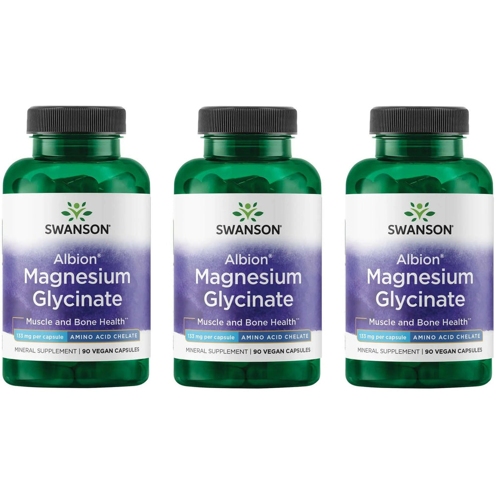 Swanson Albion Magnesium Glycinate bottle for daily relaxation and absorption support