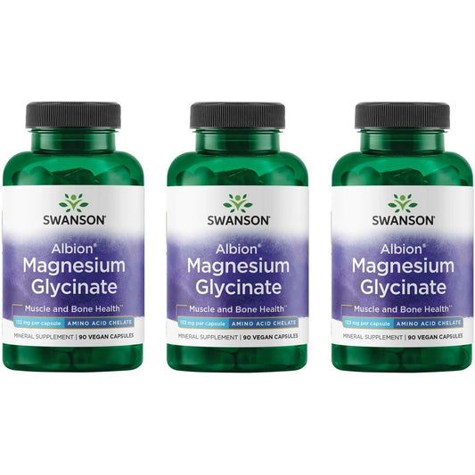 Swanson Albion Magnesium Glycinate bottle for daily relaxation and absorption support