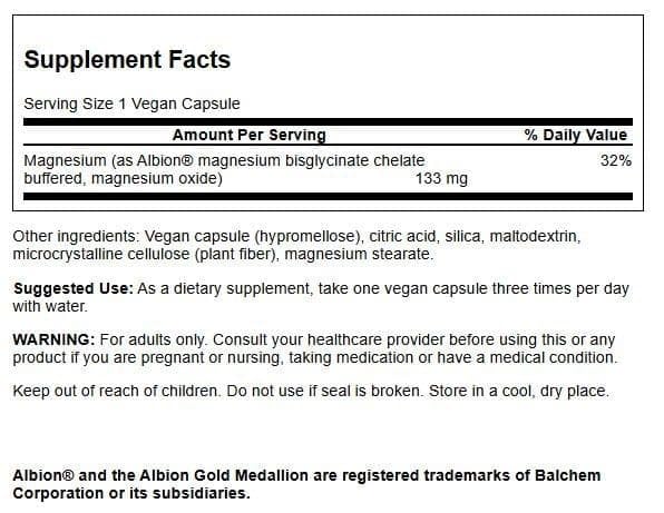 Swanson Albion Magnesium Glycinate capsules in a convenient daily dose