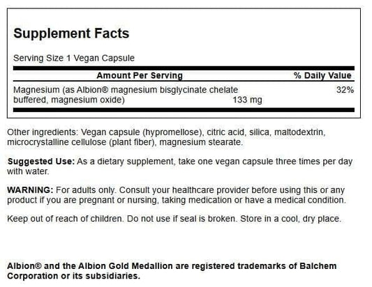 Swanson Albion Magnesium Glycinate capsules in a convenient daily dose