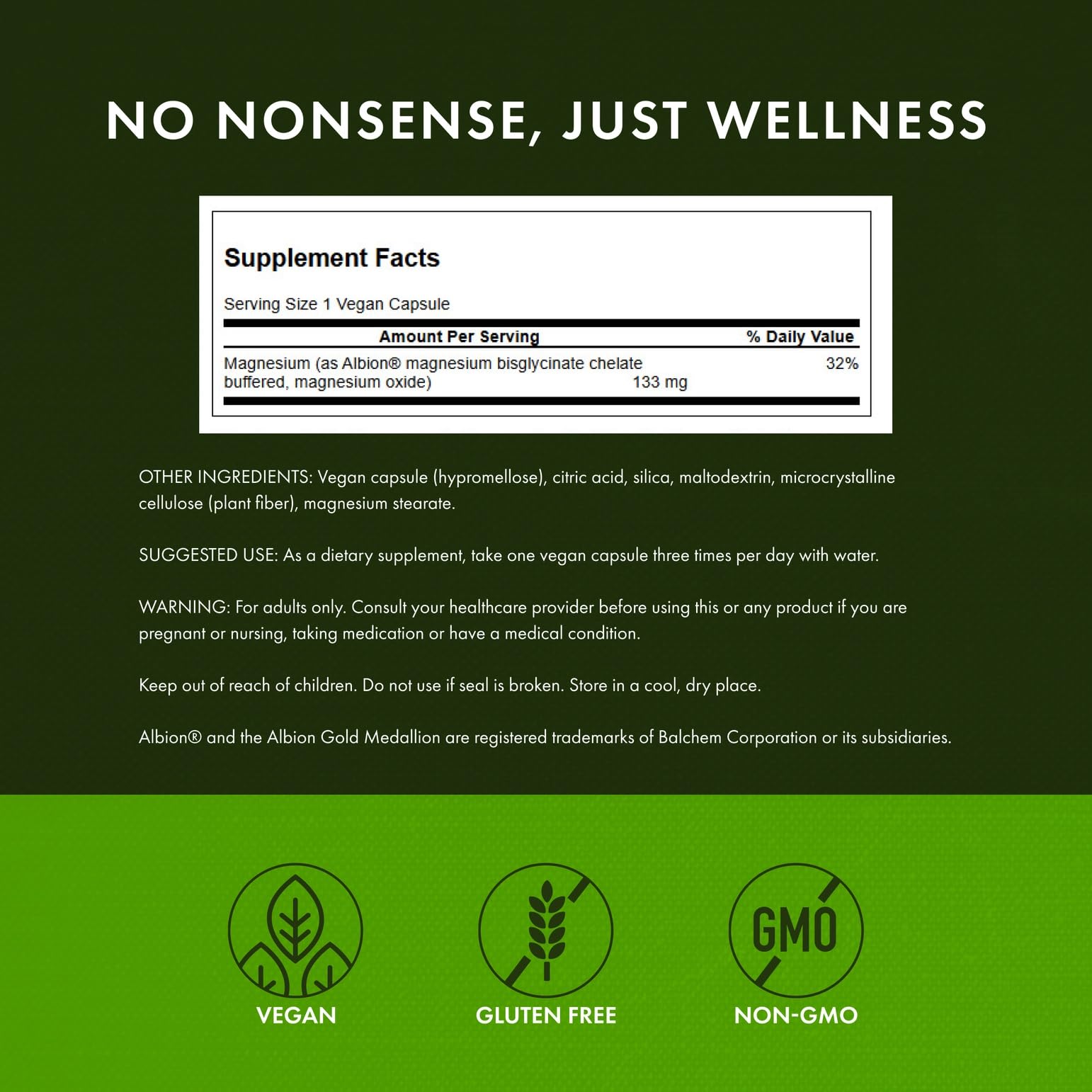 Swanson Albion magnesium glycinate label front highlighting patented chelate