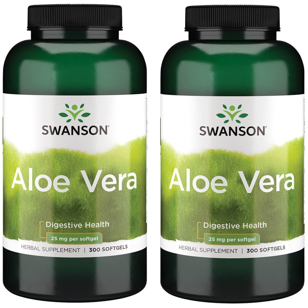 Swanson Aloe Vera 25 mg bottle, two-pack for digestive support.