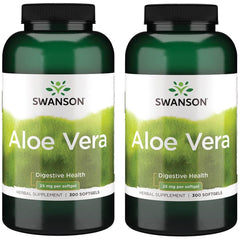 Swanson Aloe Vera 25 mg bottle, two-pack for digestive support.