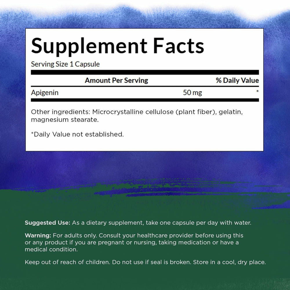 Swanson Apigenin capsules close-up highlighting easy daily use.