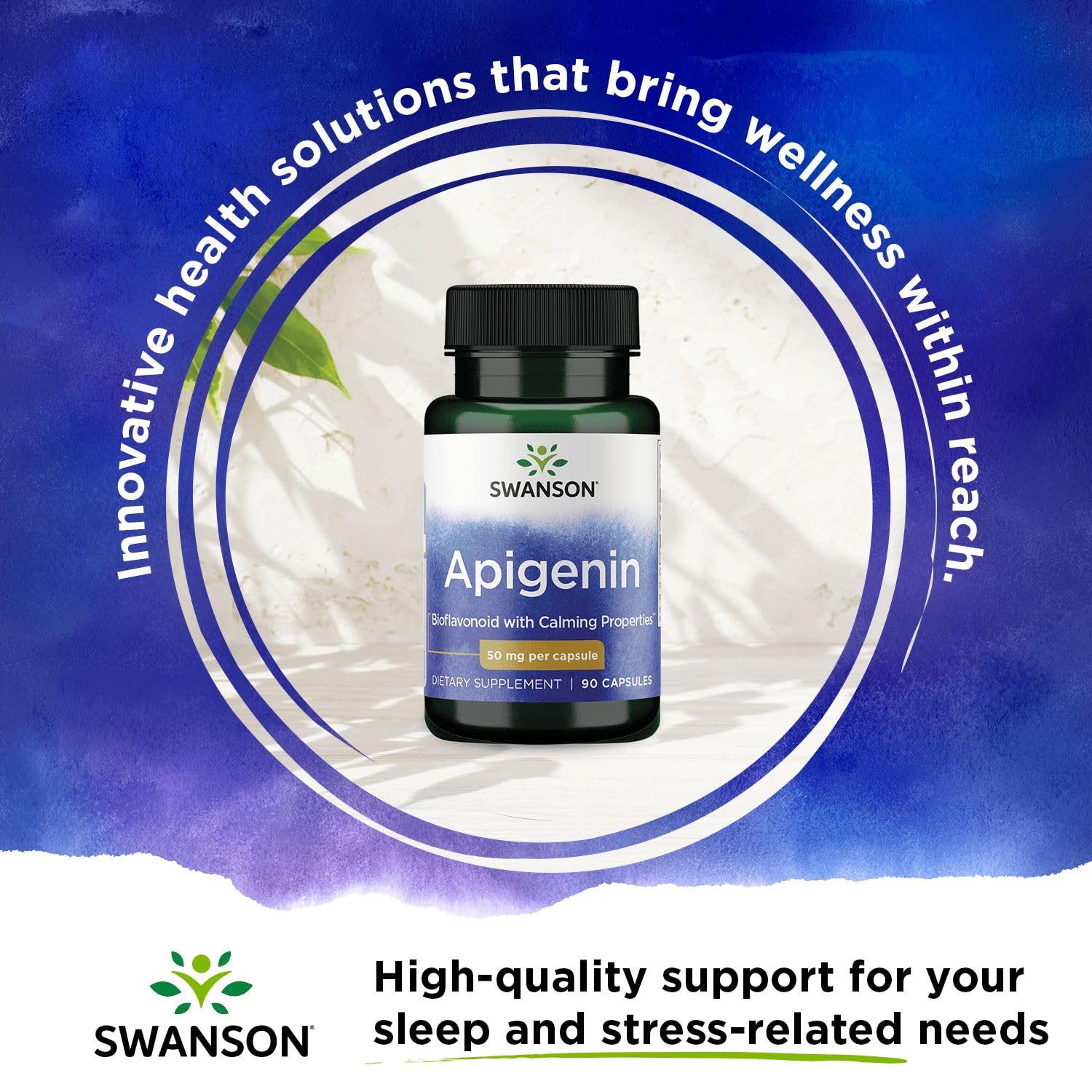 Swanson Apigenin daily-use scene with bottle on nightstand