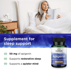Swanson Apigenin sleep scene illustrating a calming nightly routine.