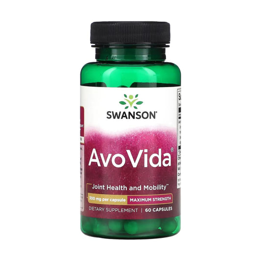 Swanson AvoVida bottle label showing avocado-soy phytosterols for joint support