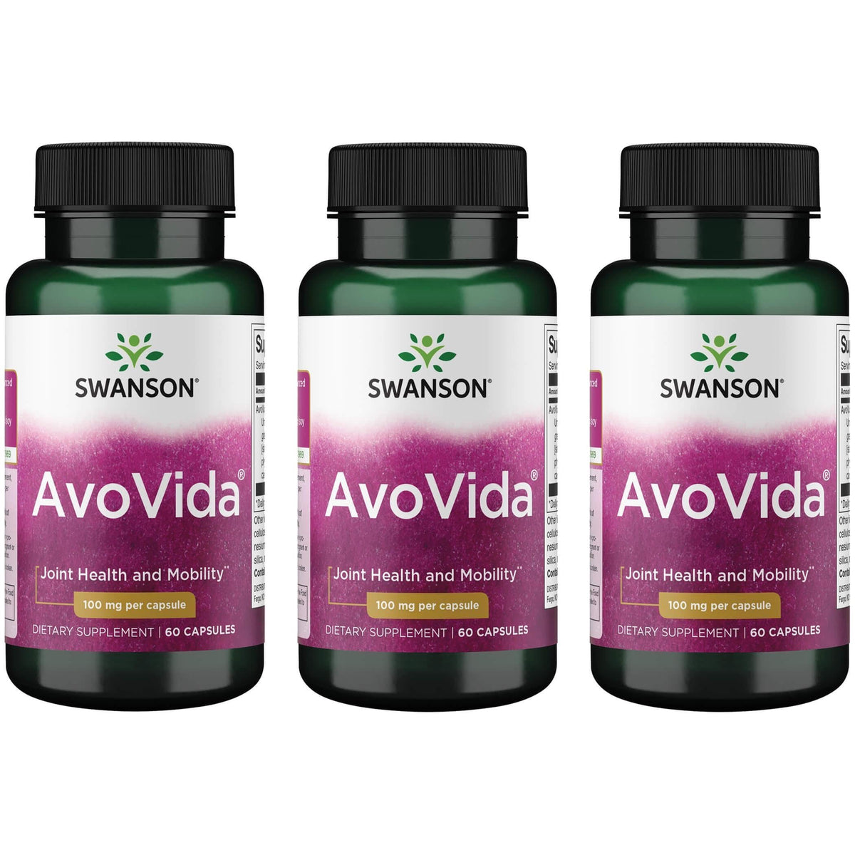 Swanson Avovida bottle with 60 capsules for flexibility and comfort