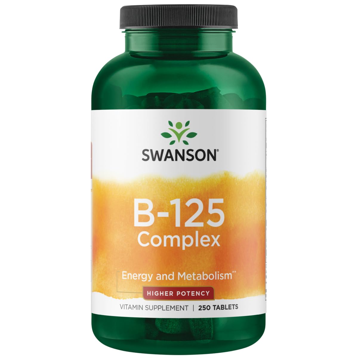 Swanson Vitamin B-125 Complex bottle shown for daily energy and nervous system support