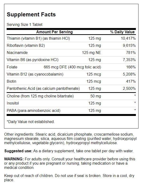 Swanson Vitamin B-125 Complex tablets displayed for mood and immune system support