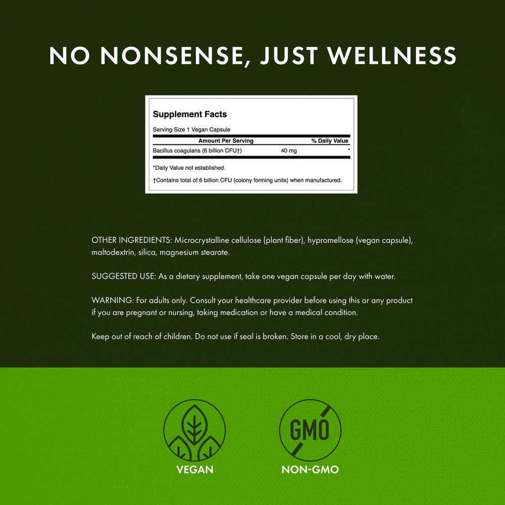 Swanson Bacillus Coagulans label detail highlighting acid-resistance feature