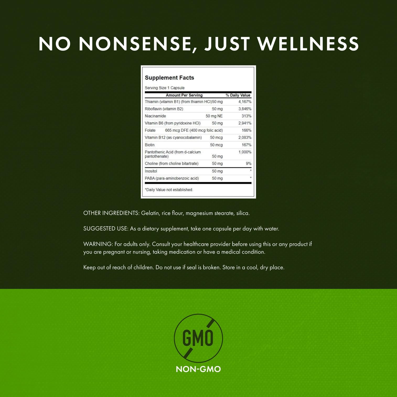 Swanson Balance B-50 label detail highlighting vitamins B1 to B12