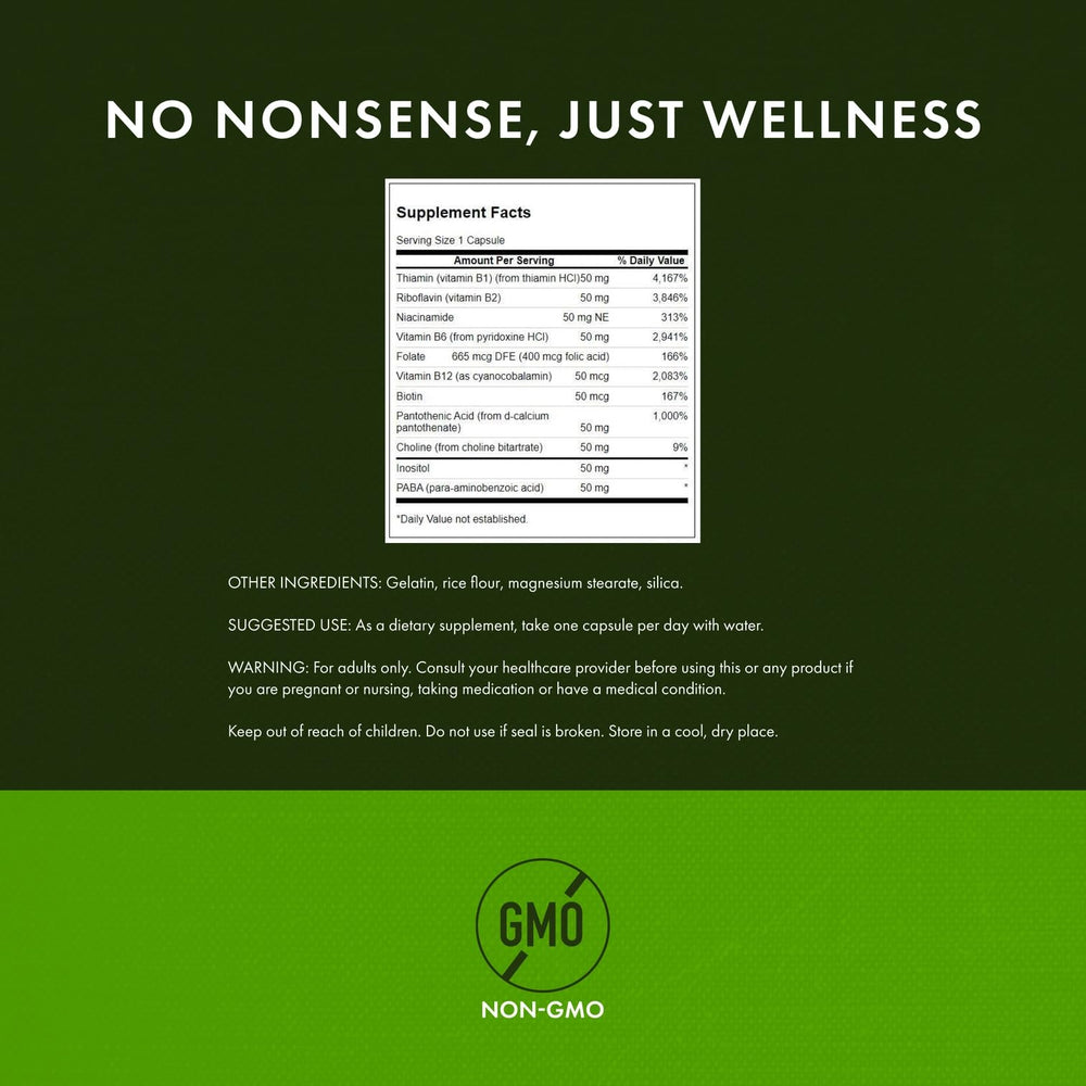 Swanson Balance B-50 label detail highlighting vitamins B1 to B12