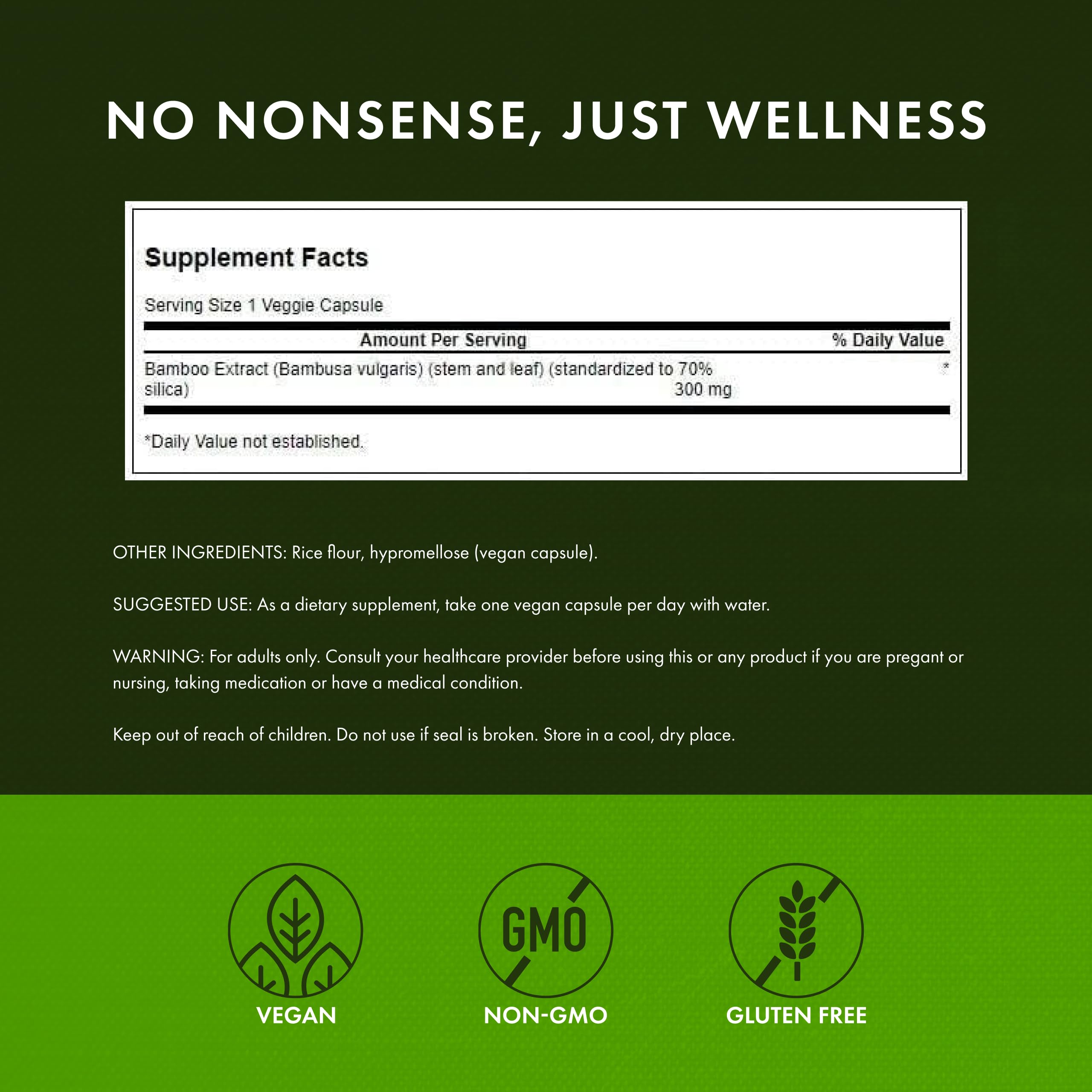 Swanson Bamboo Extract label highlights silica content and collagen support