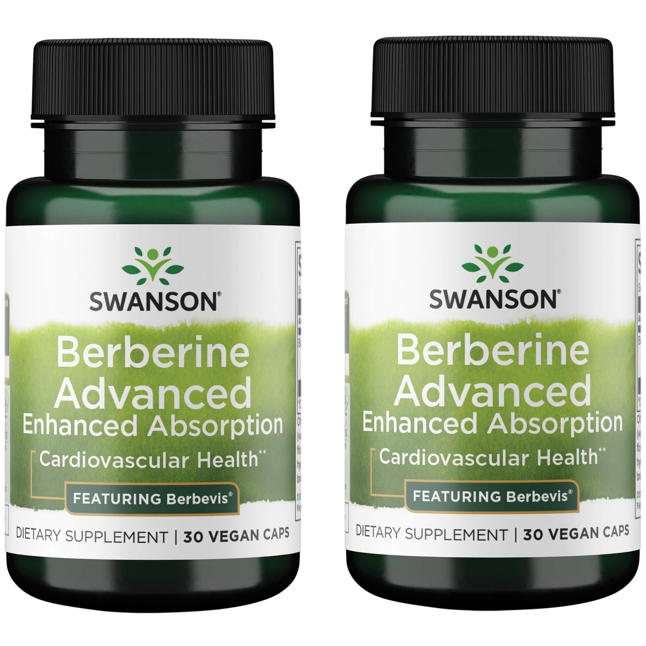 Swanson Berberine Advanced Absorption bottle close-up highlighting enhanced absorption for daily wellness