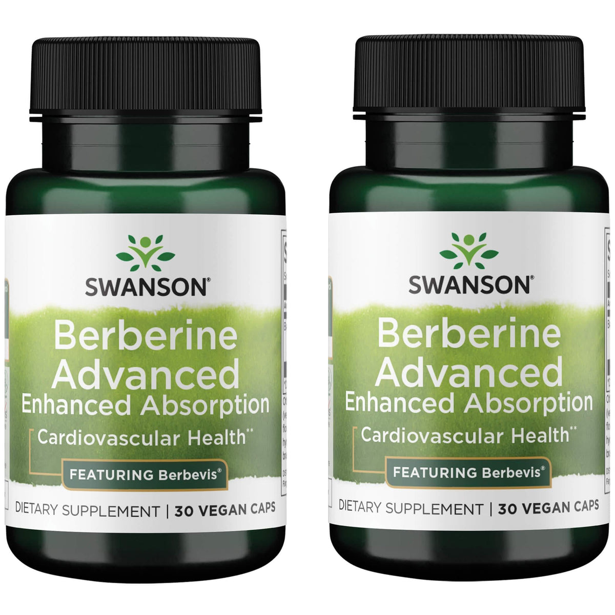Swanson Berberine Advanced Absorption bottle close-up highlighting enhanced absorption for daily wellness