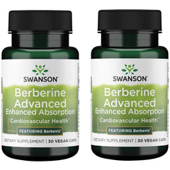 Swanson Berberine Advanced Absorption bottle close-up highlighting enhanced absorption for daily wellness