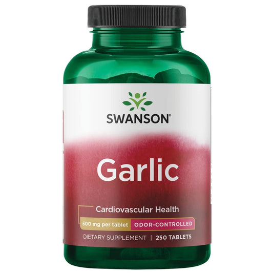 Swanson Best Garlic Odor-CNTRL bottle on a shelf suggesting cardiovascular support.