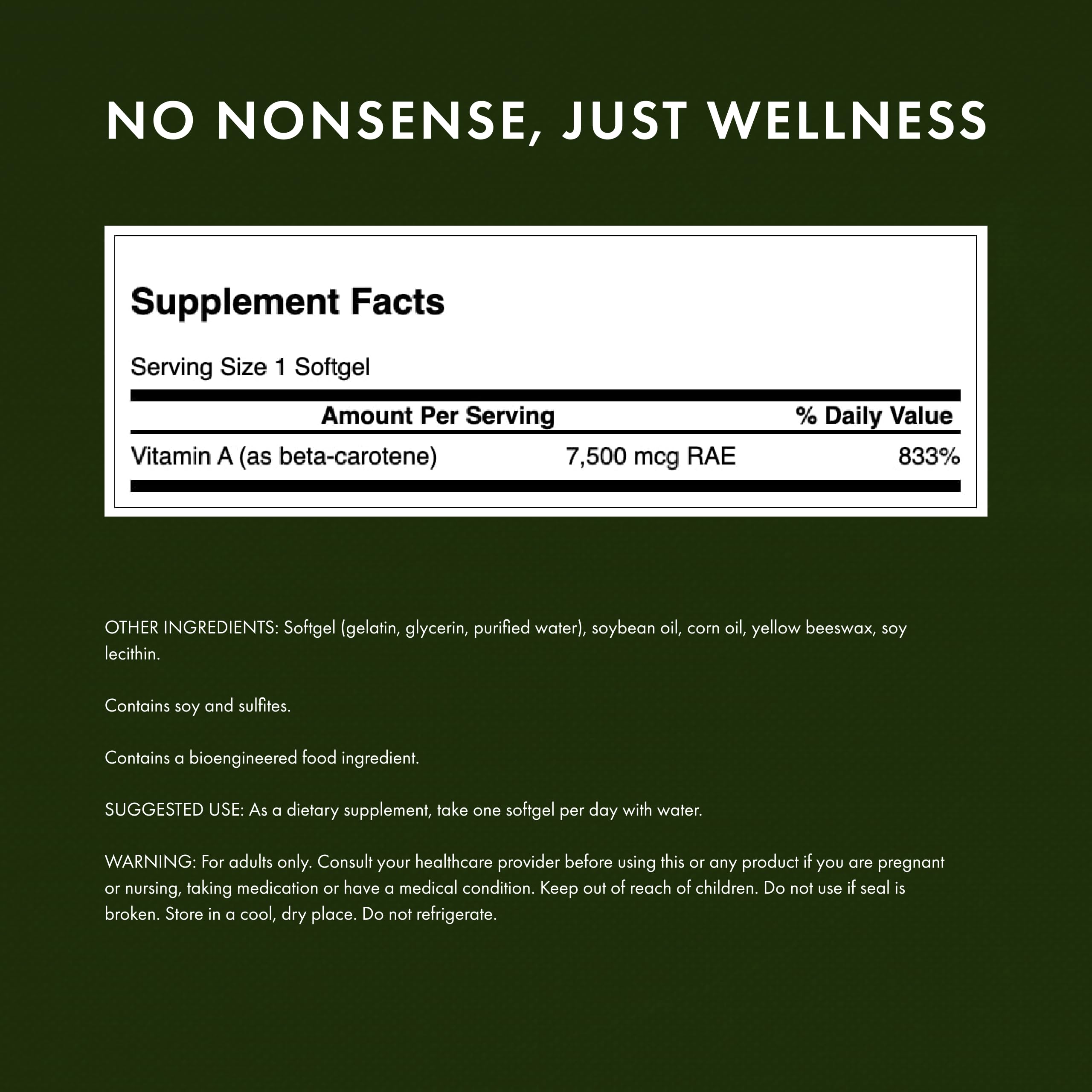 Swanson Beta-Carotene label detail highlights ingredients for informed use.
