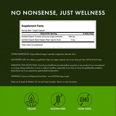 Swanson bottle ingredients label highlights organic vegan non-GMO features