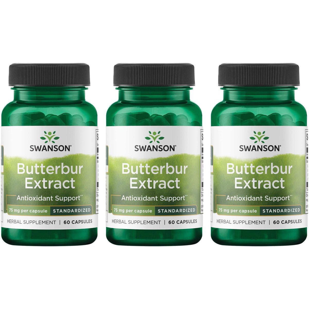 Swanson Butterbur Extract bottle shows 75 mg standardization for daily use