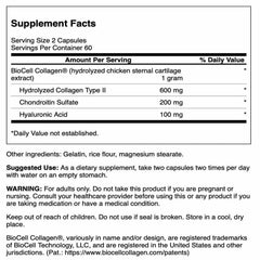 Swanson Chicken Sternum Cartilage capsules closeup showing collagen type II capsules.