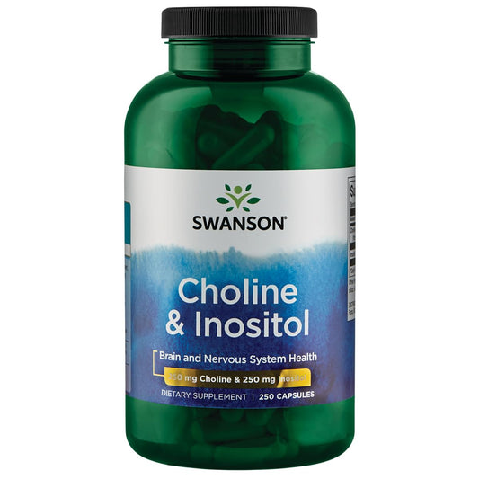 Swanson Choline & Inositol nerve support bottle suggesting potential mental clarity and calm