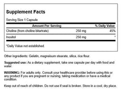 Swanson Choline & Inositol nerve support label close-up highlighting easy daily dosage
