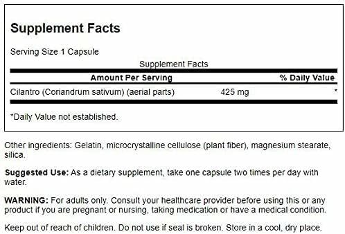 Swanson Cilantro label closeup showing full-spectrum herb formula and antioxidants